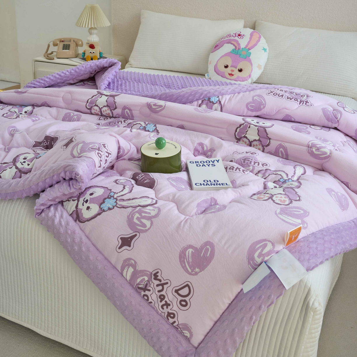 91家纺网 家纺一手货源 找家纺 赛琳 2026新款包边豆豆被单人学生宿舍春秋被豆豆冬被被子被芯 紫色小兔