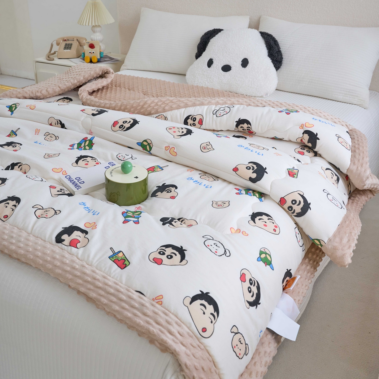 91家纺网 家纺一手货源 找家纺 赛琳 2026新款包边豆豆被单人学生宿舍春秋被豆豆冬被被子被芯 快乐小新