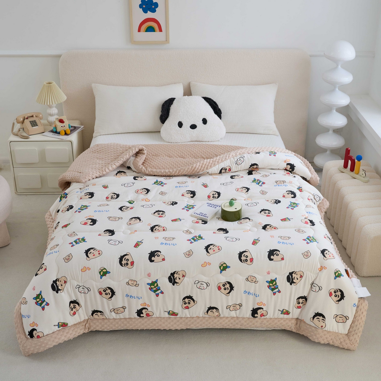 91家纺网 家纺一手货源 找家纺 赛琳 2026新款包边豆豆被单人学生宿舍春秋被豆豆冬被被子被芯 快乐小新