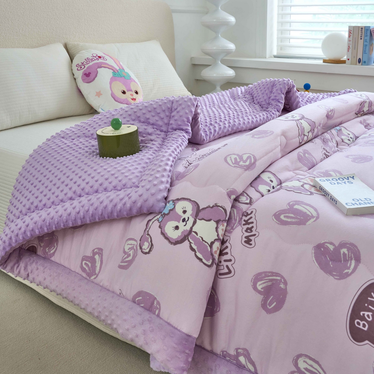 91家纺网 家纺一手货源 找家纺 赛琳 2026新款包边豆豆被单人学生宿舍春秋被豆豆冬被被子被芯 紫色小兔