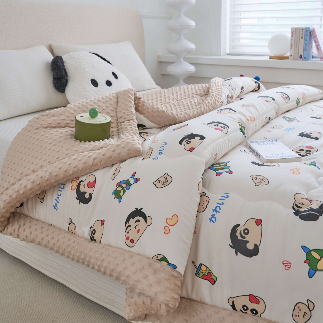 91家纺网 家纺一手货源 找家纺 赛琳 2026新款包边豆豆被单人学生宿舍春秋被豆豆冬被被子被芯 快乐小新