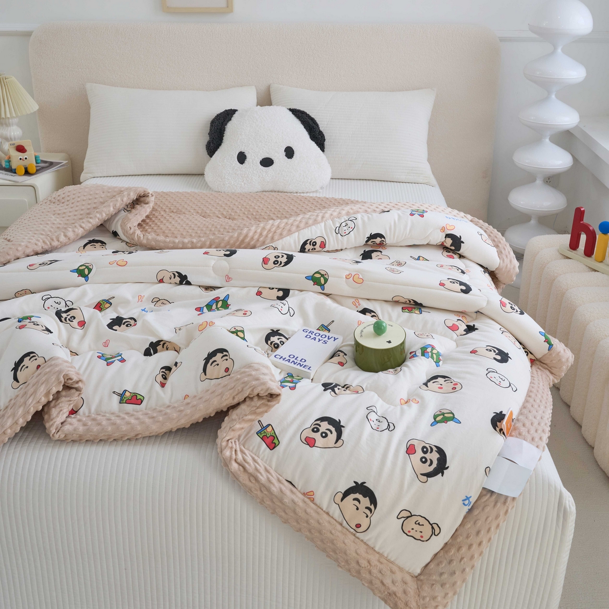 91家纺网 家纺一手货源 找家纺 赛琳 2026新款包边豆豆被单人学生宿舍春秋被豆豆冬被被子被芯 快乐小新