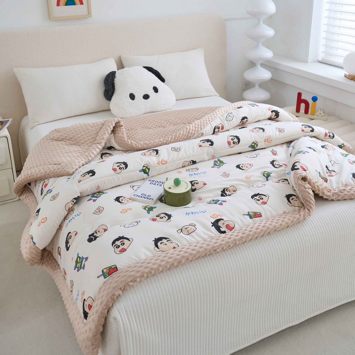 91家纺网 家纺一手货源 找家纺 赛琳 2026新款包边豆豆被单人学生宿舍春秋被豆豆冬被被子被芯 快乐小新