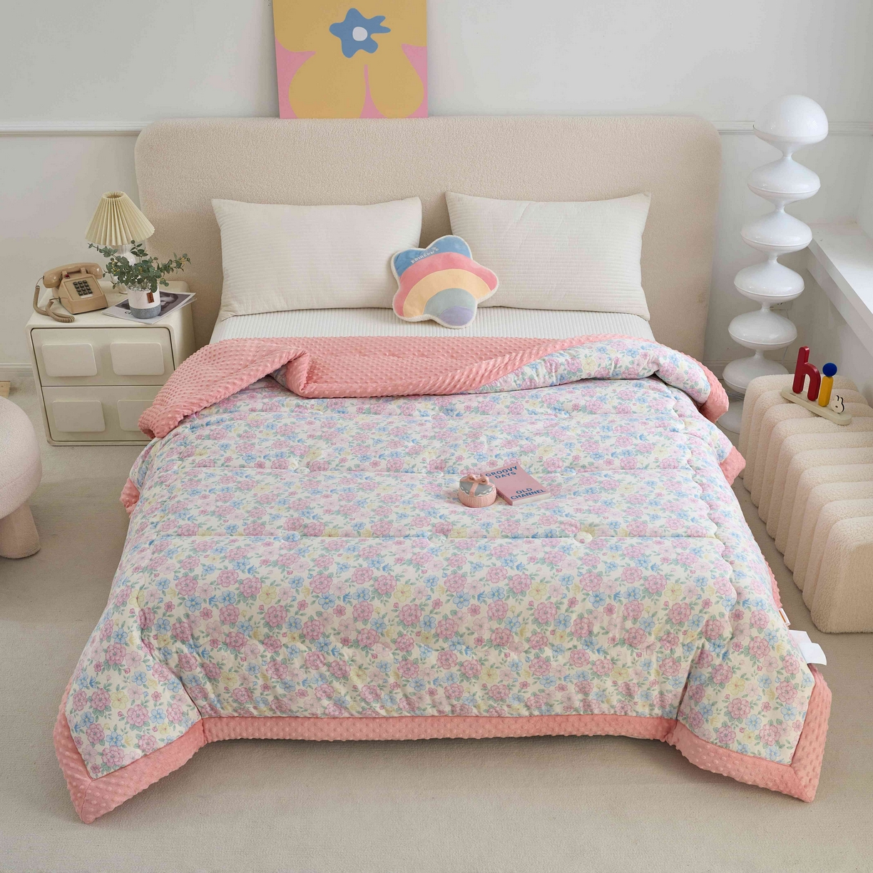 91家纺网 家纺一手货源 找家纺 赛琳 2026新款包边豆豆被单人学生宿舍春秋被豆豆冬被被子被芯 花漫枝