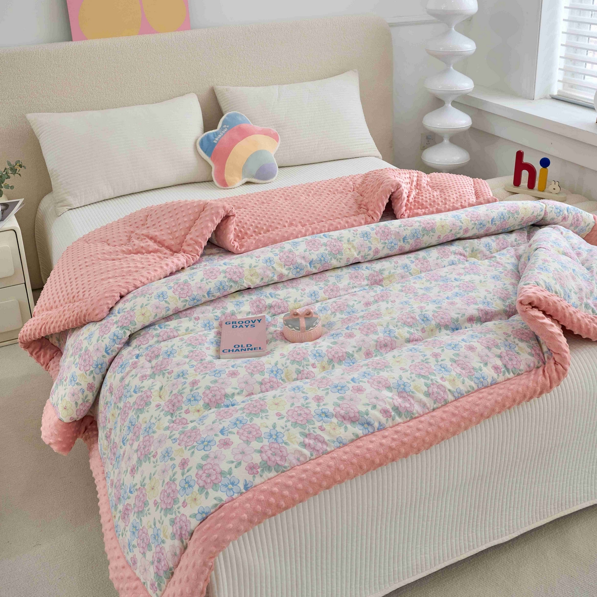 91家纺网 家纺一手货源 找家纺 赛琳 2026新款包边豆豆被单人学生宿舍春秋被豆豆冬被被子被芯 花漫枝