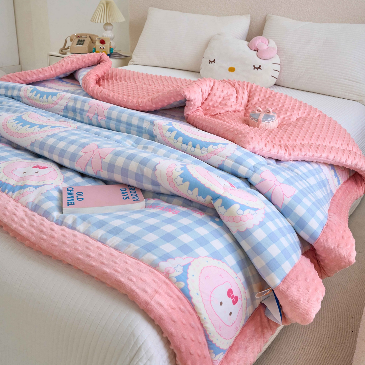 91家纺网 家纺一手货源 找家纺 赛琳 2026新款包边豆豆被单人学生宿舍春秋被豆豆冬被被子被芯 小猫KT