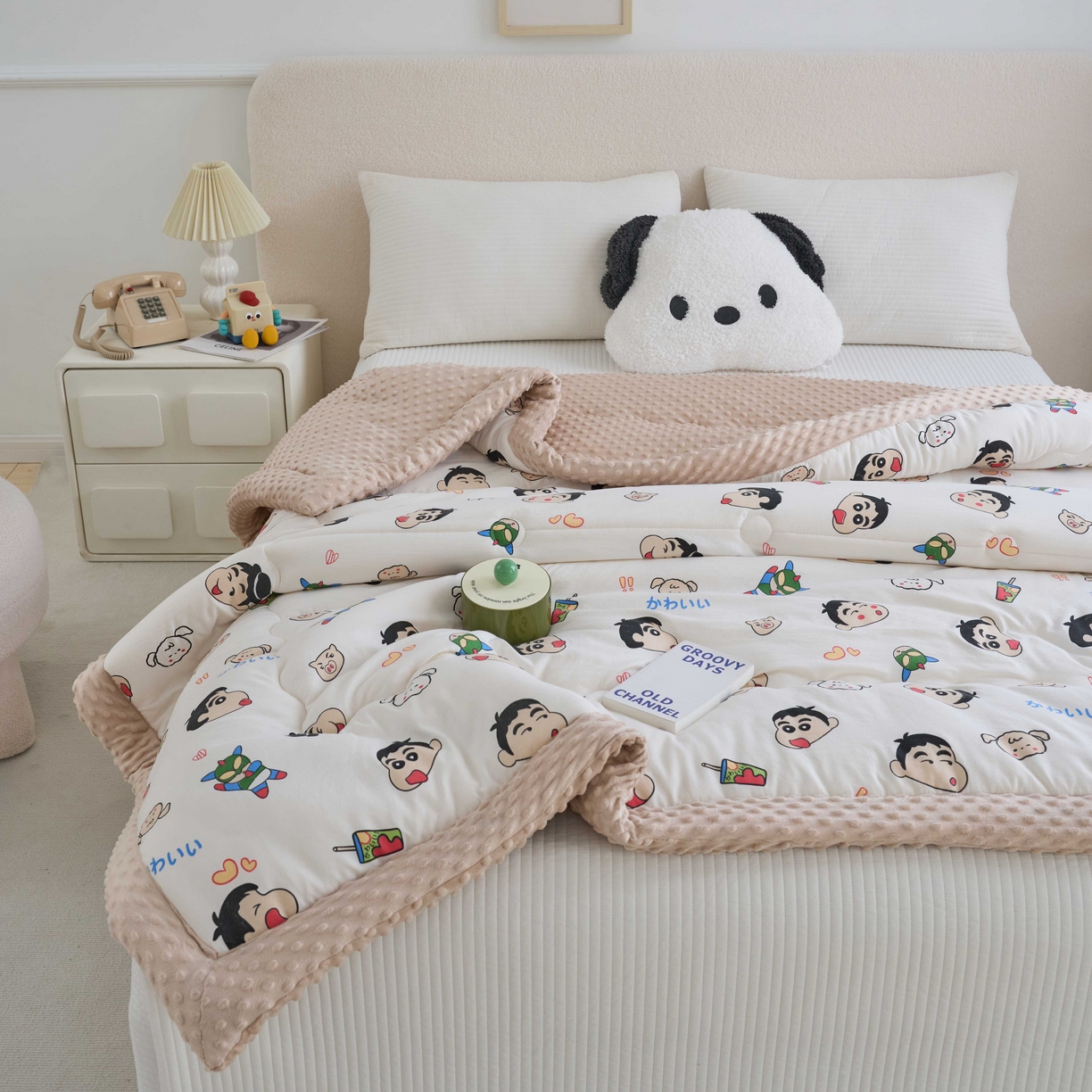 91家纺网 家纺一手货源 找家纺 赛琳 2026新款包边豆豆被单人学生宿舍春秋被豆豆冬被被子被芯 快乐小新