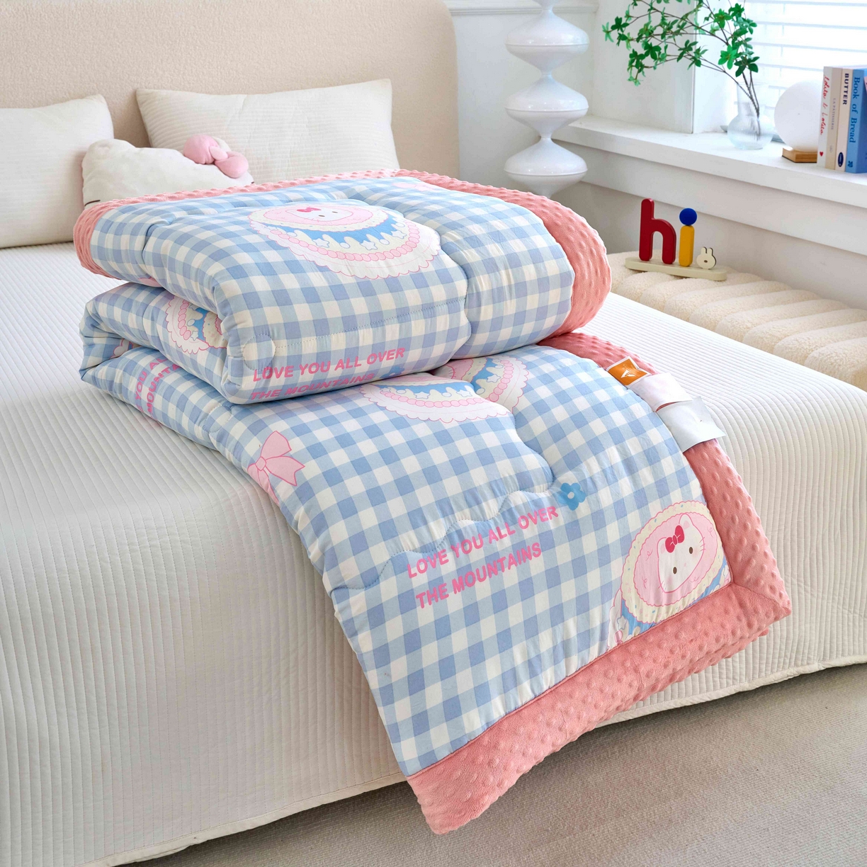 91家纺网 家纺一手货源 找家纺 赛琳 2026新款包边豆豆被单人学生宿舍春秋被豆豆冬被被子被芯 小猫KT