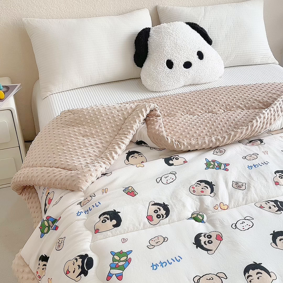 91家纺网 家纺一手货源 找家纺 赛琳 2026新款包边豆豆被单人学生宿舍春秋被豆豆冬被被子被芯 快乐小新