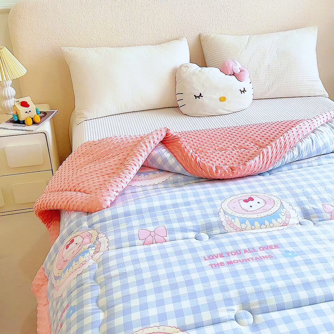 91家纺网 家纺一手货源 找家纺 赛琳 2026新款包边豆豆被单人学生宿舍春秋被豆豆冬被被子被芯 小猫KT