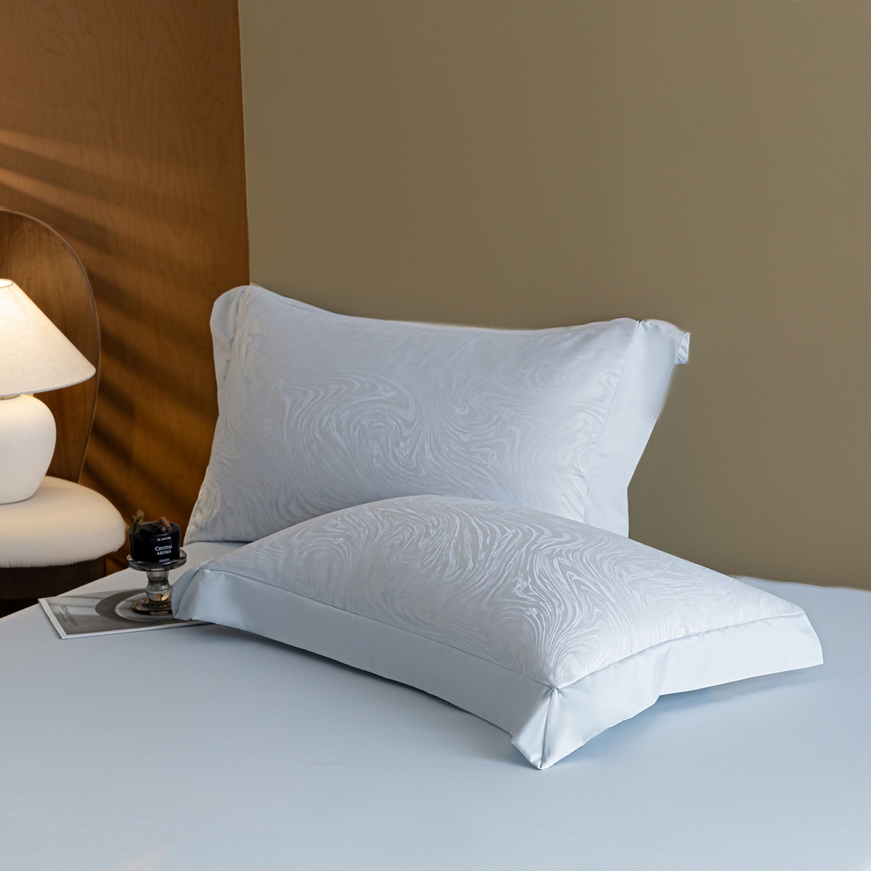 91家纺网 家纺一手货源 找家纺 悦织湾家纺 2026春夏新款亲肤冰丝提花四件套 星空（淡蓝）