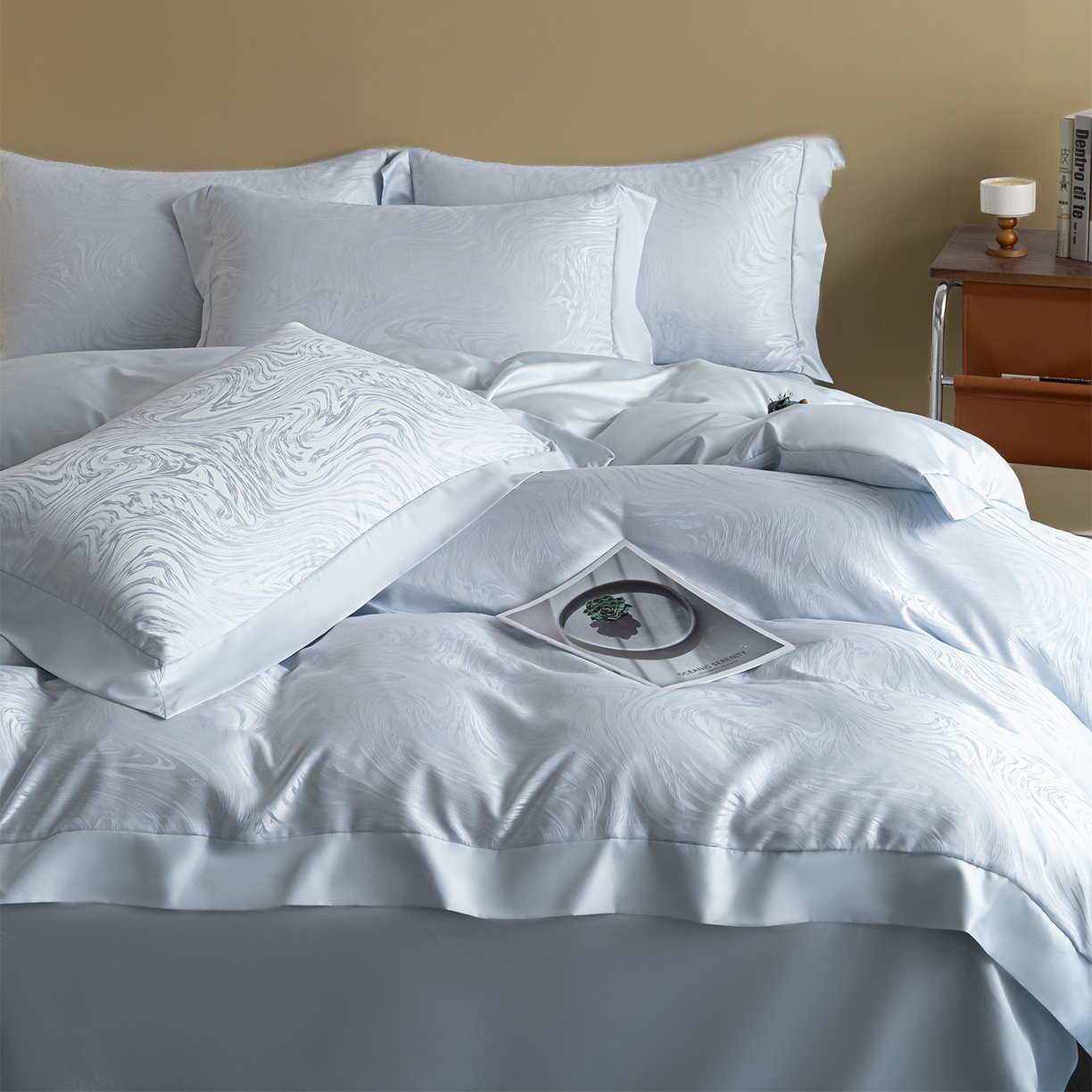 91家纺网 家纺一手货源 找家纺 悦织湾家纺 2026春夏新款亲肤冰丝提花四件套 星空（淡蓝）