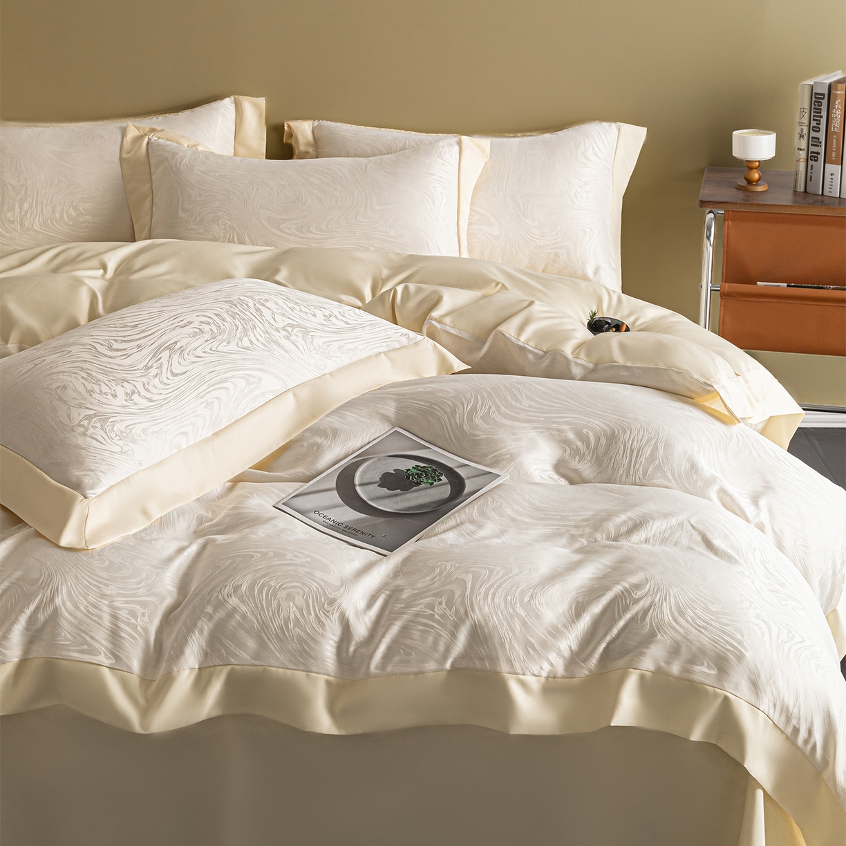 91家纺网 家纺一手货源 找家纺 悦织湾家纺 2026春夏新款亲肤冰丝提花四件套 星空（奶白）