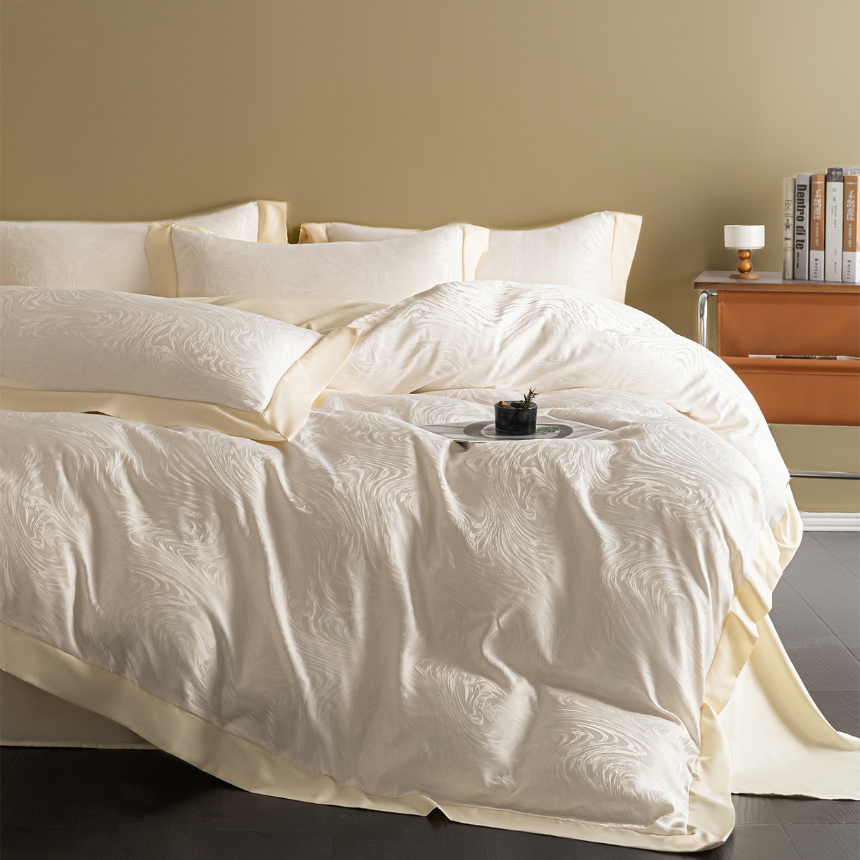 91家纺网 家纺一手货源 找家纺 悦织湾家纺 2026春夏新款亲肤冰丝提花四件套 星空（奶白）