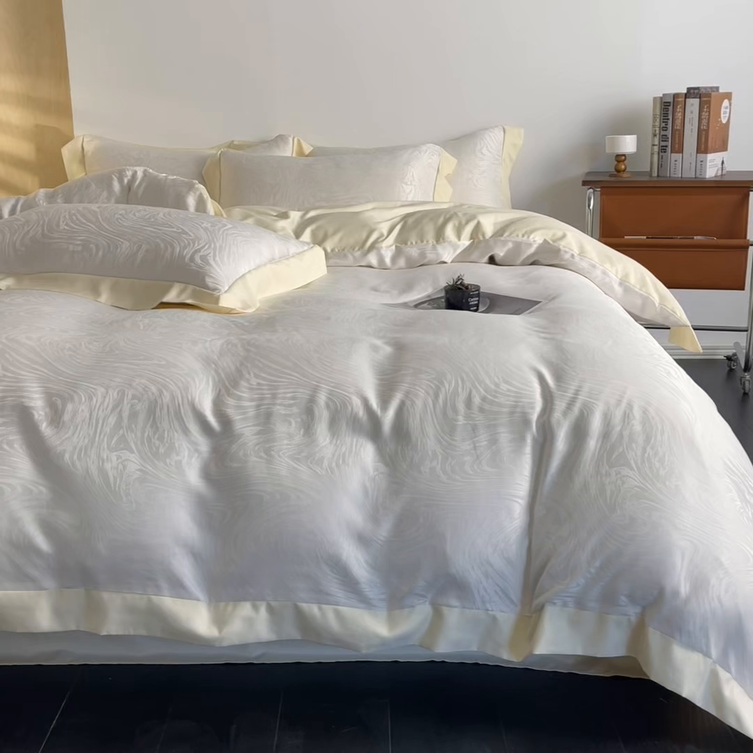 91家纺网 家纺一手货源 找家纺 悦织湾家纺 2026春夏新款亲肤冰丝提花四件套 星空（奶白）