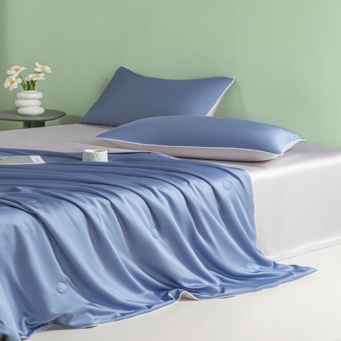 91家纺网 家纺一手货源 找家纺 悦织湾家纺 2026春夏新款麻绳款冰丝夏被夏凉被空调被 麻绳款夏被-星海蓝+青灰