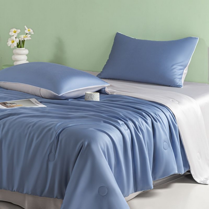 91家纺网 家纺一手货源 找家纺 悦织湾家纺 2026春夏新款麻绳款冰丝夏被夏凉被空调被 麻绳款夏被-星海蓝+青灰