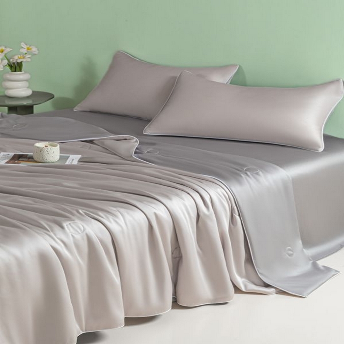 91家纺网 家纺一手货源 找家纺 悦织湾家纺 2026春夏新款麻绳款冰丝夏被夏凉被四件套 麻绳款夏被-青灰+高级灰