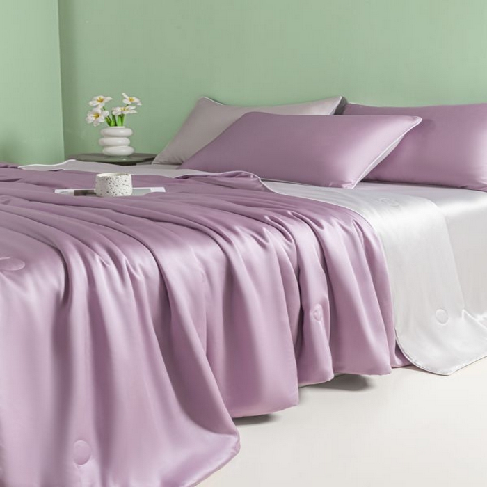 91家纺网 家纺一手货源 找家纺 悦织湾家纺 2026春夏新款麻绳款冰丝夏被夏凉被四件套 麻绳款夏被-风信紫+青灰