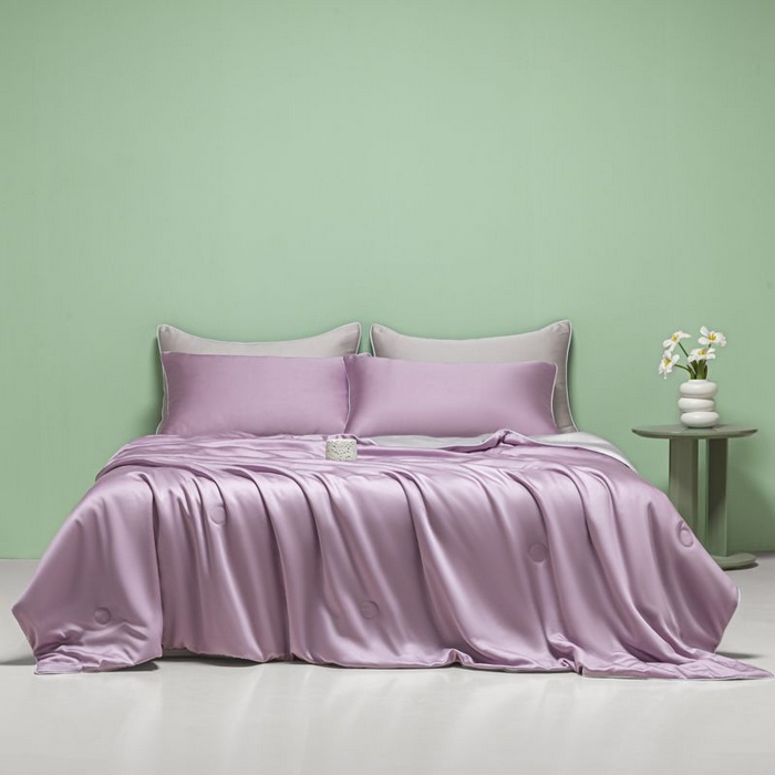 91家纺网 家纺一手货源 找家纺 悦织湾家纺 2026春夏新款麻绳款冰丝夏被夏凉被四件套 麻绳款夏被-风信紫+青灰