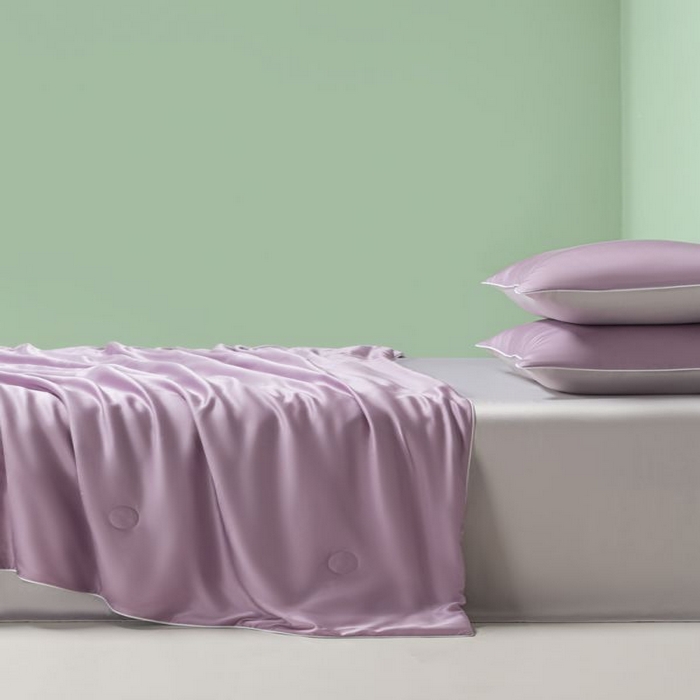 91家纺网 家纺一手货源 找家纺 悦织湾家纺 2026春夏新款麻绳款冰丝夏被夏凉被四件套 麻绳款夏被-风信紫+青灰