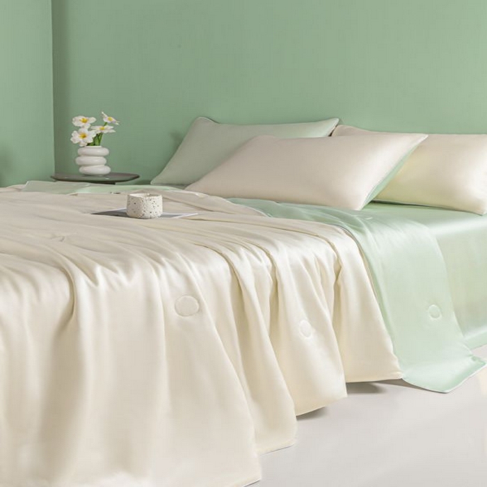 91家纺网 家纺一手货源 找家纺 悦织湾家纺 2026春夏新款麻绳款冰丝夏被夏凉被四件套 麻绳款夏被-芝士果绿