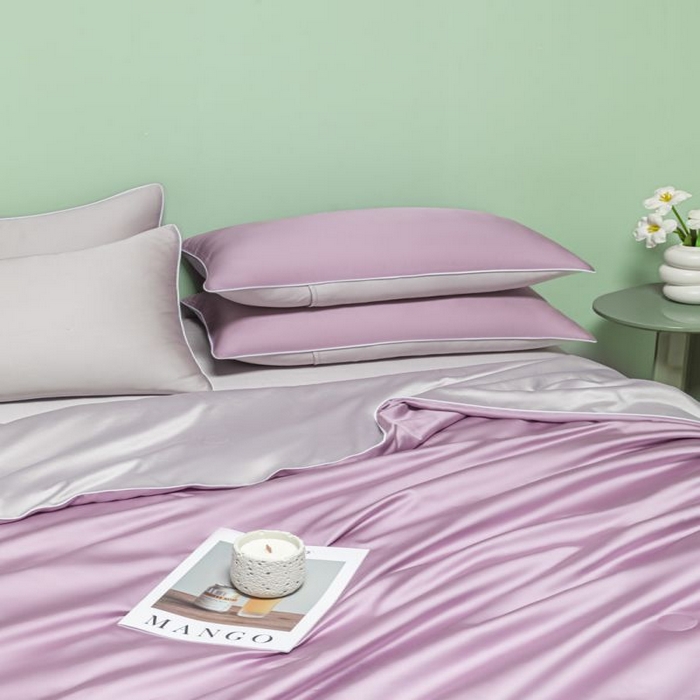 91家纺网 家纺一手货源 找家纺 悦织湾家纺 2026春夏新款麻绳款冰丝夏被夏凉被四件套 麻绳款夏被-风信紫+青灰