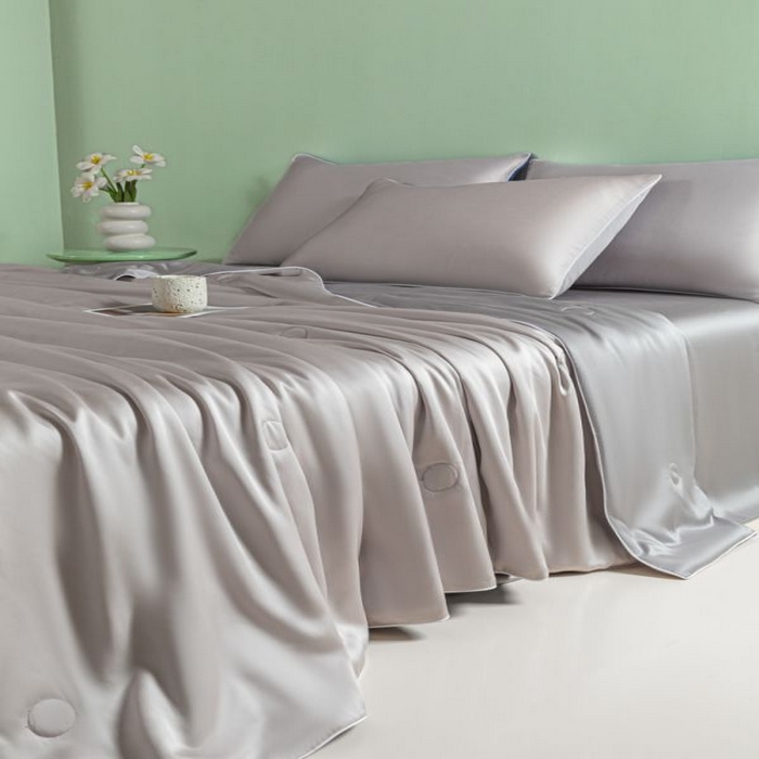 91家纺网 家纺一手货源 找家纺 悦织湾家纺 2026春夏新款麻绳款冰丝夏被夏凉被四件套 麻绳款夏被-青灰+高级灰