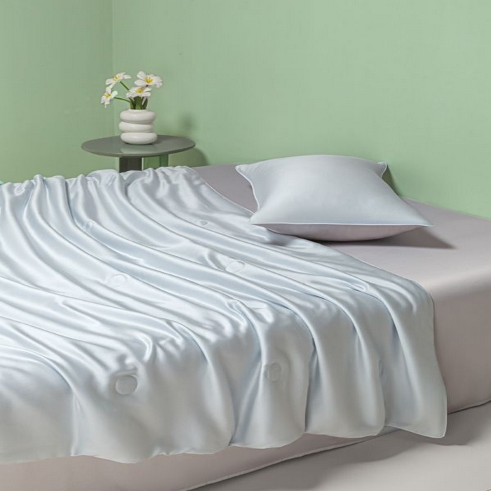 91家纺网 家纺一手货源 找家纺 悦织湾家纺 2026春夏新款麻绳款冰丝夏被夏凉被四件套 麻绳款夏被-碧湖兰青灰