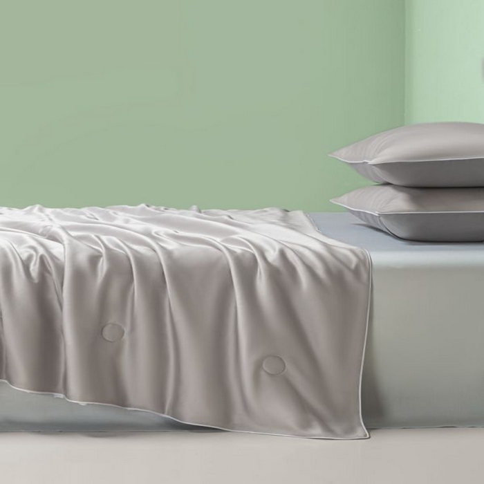 91家纺网 家纺一手货源 找家纺 悦织湾家纺 2026春夏新款麻绳款冰丝夏被夏凉被四件套 麻绳款夏被-青灰+碧湖兰