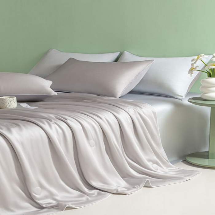 91家纺网 家纺一手货源 找家纺 悦织湾家纺 2026春夏新款麻绳款冰丝夏被夏凉被四件套 麻绳款夏被-青灰+碧湖兰