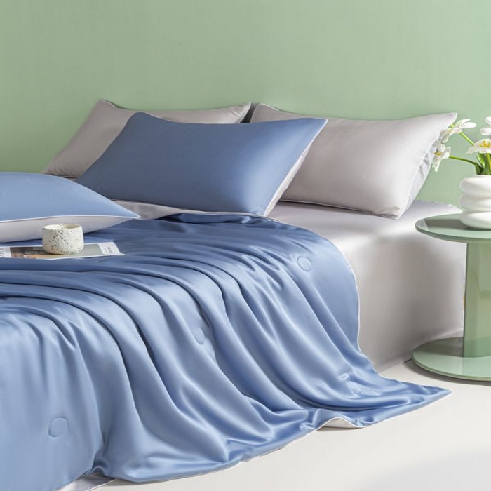 91家纺网 家纺一手货源 找家纺 悦织湾家纺 2026春夏新款麻绳款冰丝夏被夏凉被四件套 麻绳款夏被-星海蓝+青灰