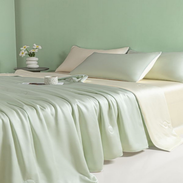 91家纺网 家纺一手货源 找家纺 悦织湾家纺 2026春夏新款麻绳款冰丝夏被夏凉被四件套 麻绳款夏被-果绿芝士