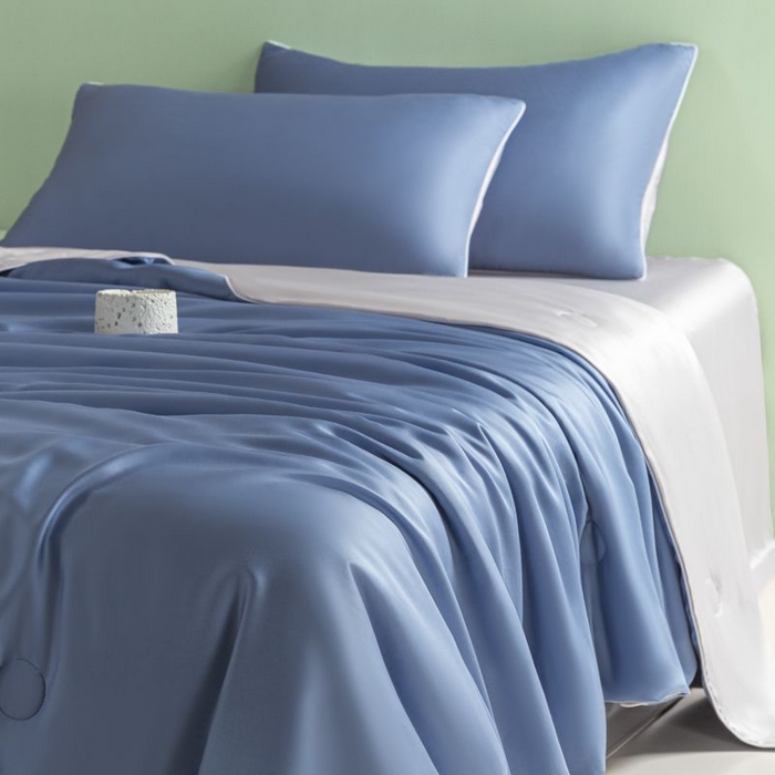 悦织湾家纺 2026春夏新款麻绳款冰丝夏被夏凉被四件套 麻绳款夏被-星海蓝+青灰