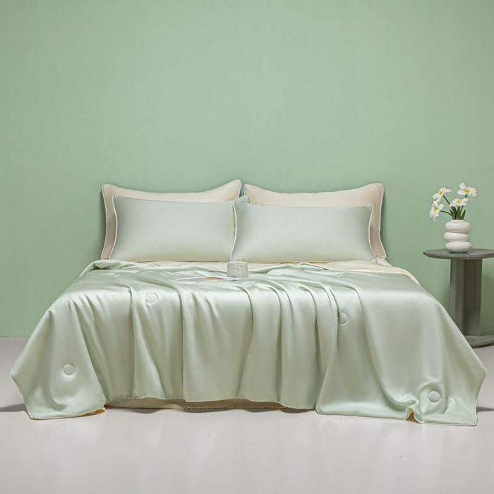 91家纺网 家纺一手货源 找家纺 悦织湾家纺 2026春夏新款麻绳款冰丝夏被夏凉被四件套 麻绳款夏被-果绿芝士