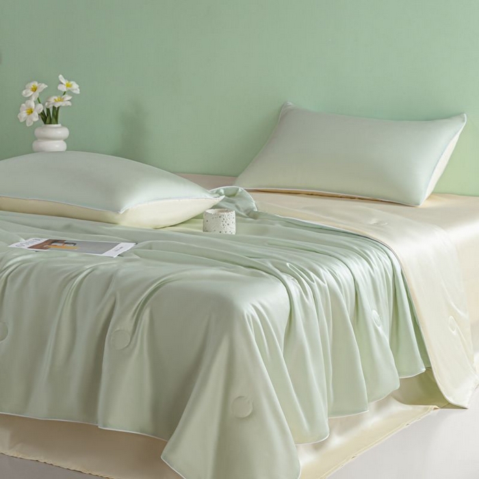 91家纺网 家纺一手货源 找家纺 悦织湾家纺 2026春夏新款麻绳款冰丝夏被夏凉被四件套 麻绳款夏被-果绿芝士