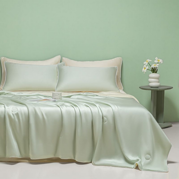 91家纺网 家纺一手货源 找家纺 悦织湾家纺 2026春夏新款麻绳款冰丝夏被夏凉被四件套 麻绳款夏被-果绿芝士