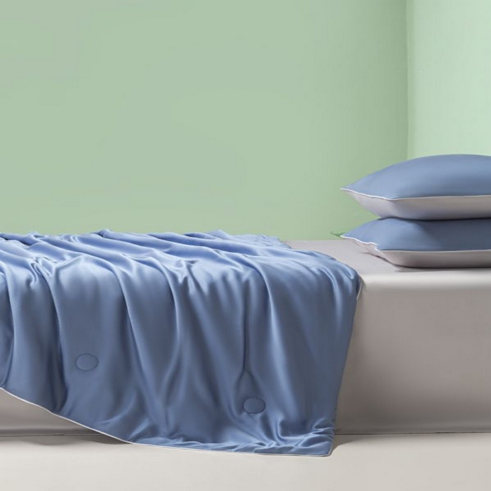 91家纺网 家纺一手货源 找家纺 悦织湾家纺 2026春夏新款麻绳款冰丝夏被夏凉被四件套 麻绳款夏被-星海蓝+青灰