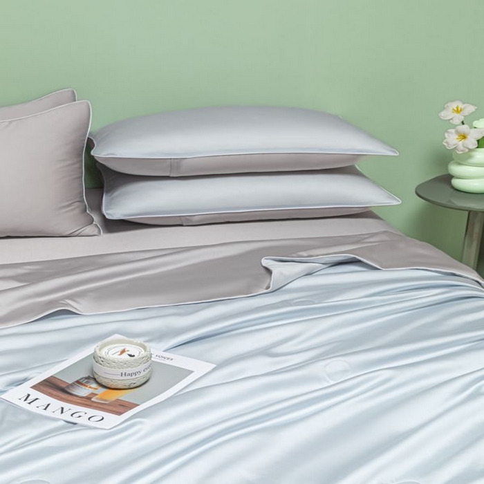 91家纺网 家纺一手货源 找家纺 悦织湾家纺 2026春夏新款麻绳款冰丝夏被夏凉被四件套 麻绳款夏被-碧湖兰青灰