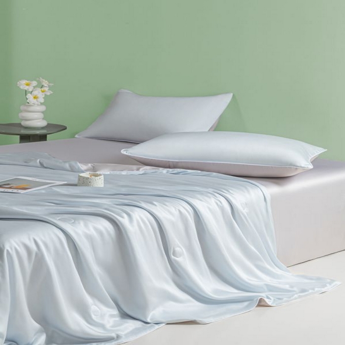 91家纺网 家纺一手货源 找家纺 悦织湾家纺 2026春夏新款麻绳款冰丝夏被夏凉被四件套 麻绳款夏被-碧湖兰青灰