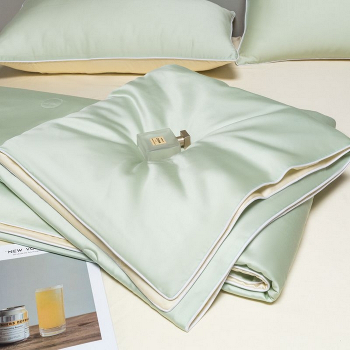 91家纺网 家纺一手货源 找家纺 悦织湾家纺 2026春夏新款麻绳款冰丝夏被夏凉被四件套 麻绳款夏被-果绿芝士