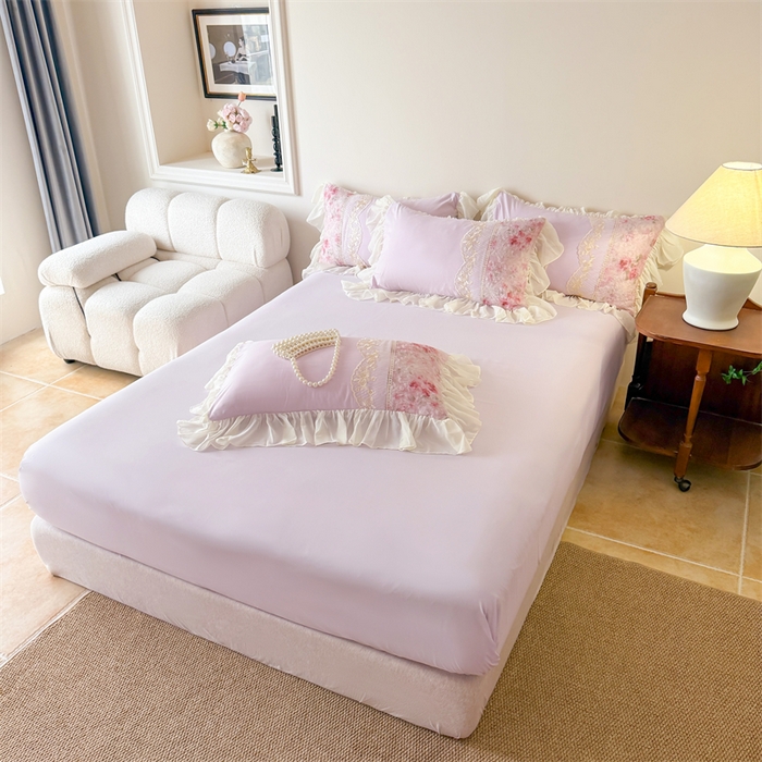 91家纺网 家纺一手货源 找家纺 富盛家纺 2026新款水洗亲肤棉蕾丝刺绣四件套-爱丽丝 爱丽丝—紫