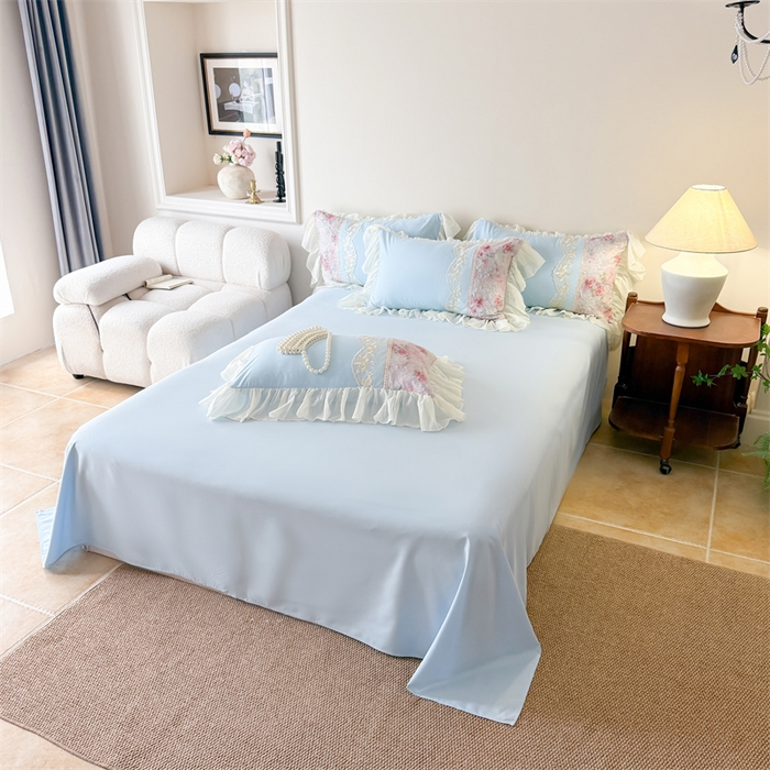 91家纺网 家纺一手货源 找家纺 富盛家纺 2026新款水洗亲肤棉蕾丝刺绣四件套-爱丽丝 爱丽丝—蓝