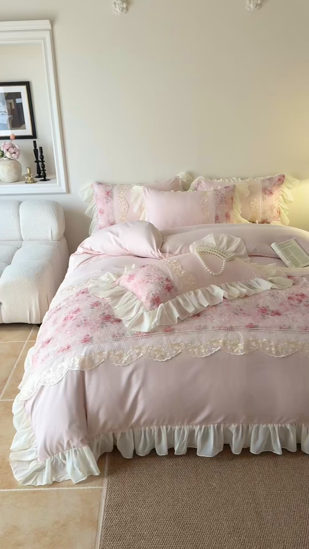 91家纺网 家纺一手货源 找家纺 （总）富盛家纺 2026新款水洗亲肤棉蕾丝刺绣四件套-爱丽丝