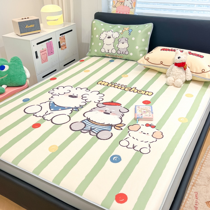 91家纺网 家纺一手货源 找家纺 暮思家居 2026新款正版授权miiiiichan大版数码印花可机洗1200D冰丝席子凉席 彩色波点狗