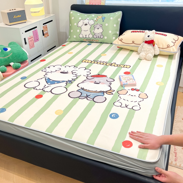 91家纺网 家纺一手货源 找家纺 暮思家居 2026新款正版授权miiiiichan大版数码印花可机洗1200D冰丝席子凉席 彩色波点狗