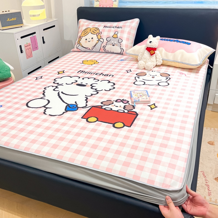 暮思家居 2026新款正版授权miiiiichan大版数码印花可机洗1200D冰丝席子凉席 狗狗乐园
