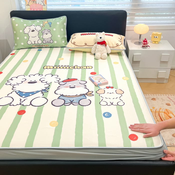 91家纺网 家纺一手货源 找家纺 暮思家居 2026新款正版授权miiiiichan大版数码印花可机洗1200D冰丝席子凉席 彩色波点狗