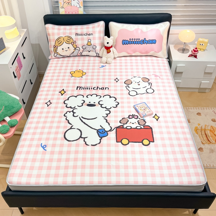 91家纺网 家纺一手货源 找家纺 暮思家居 2026新款正版授权miiiiichan大版数码印花可机洗1200D冰丝席子凉席 狗狗乐园