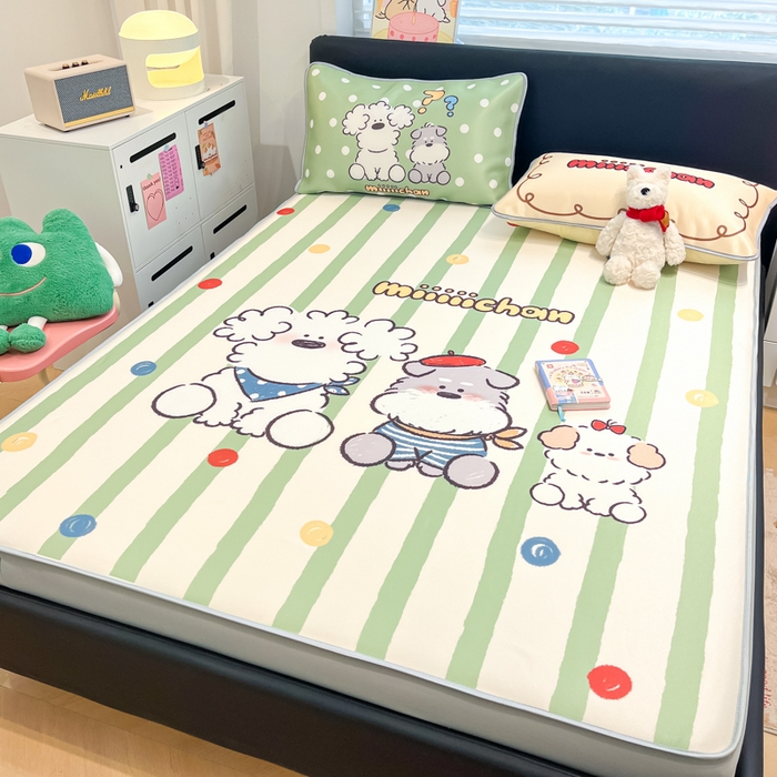 91家纺网 家纺一手货源 找家纺 暮思家居 2026新款正版授权miiiiichan大版数码印花可机洗1200D冰丝席子凉席 彩色波点狗